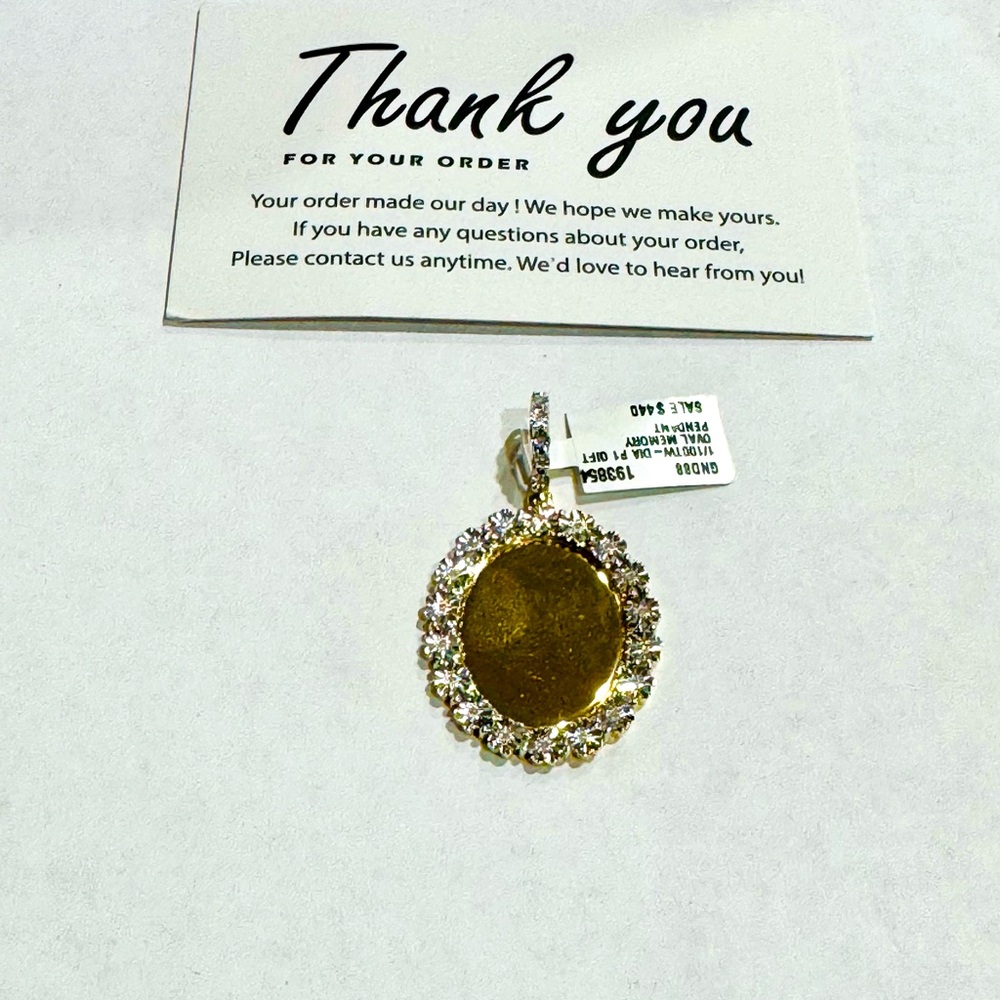 Gold Vermeil REAL DIAMOND Memory Charm, Keepsake Picture Pendant, Unisex Jewelry